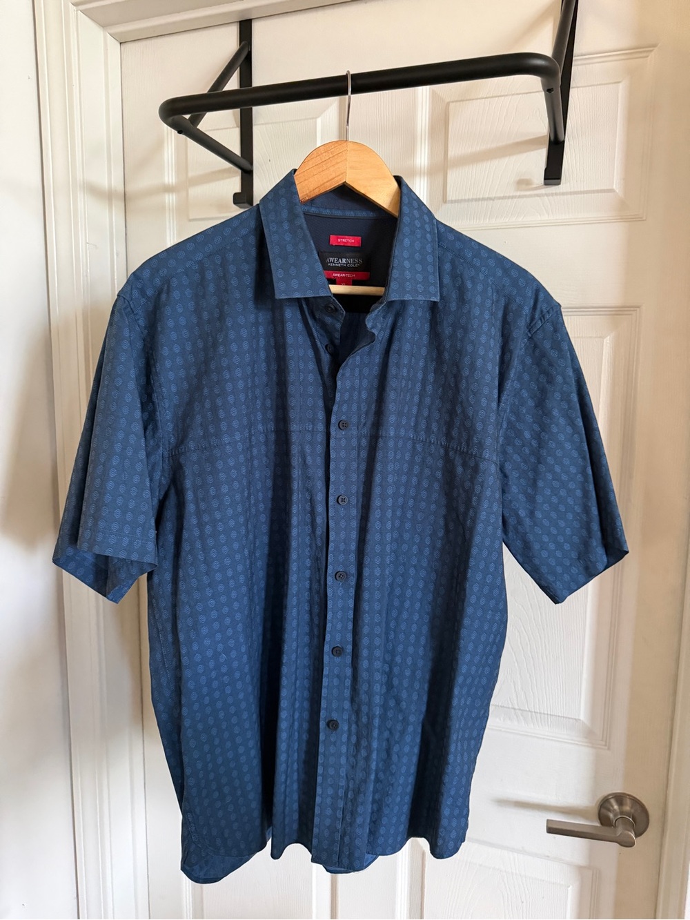 Awearness Kenneth Cole Blue Geometric Tech Dress Shirt XL
